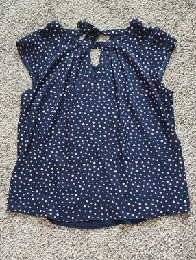 Navy Pink Polka Dot Keyhole Tie-Back Blouse